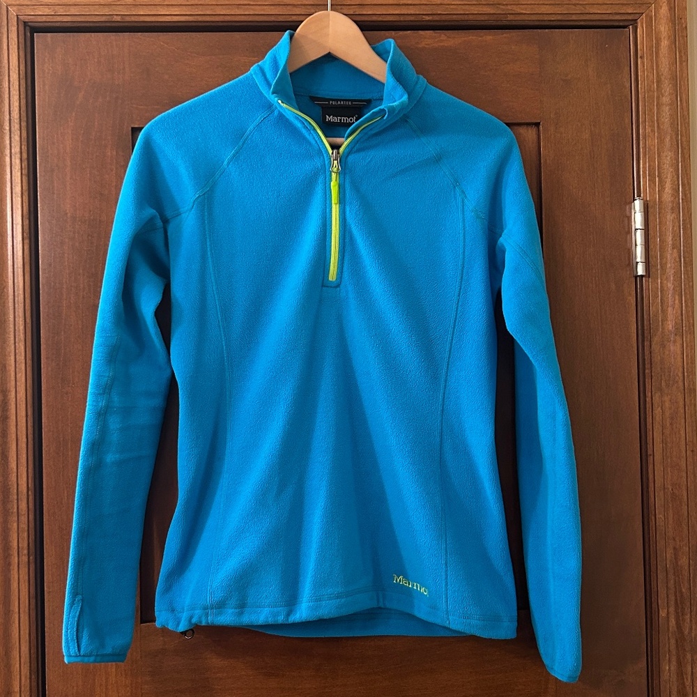 Women's Blue Marmot Polartec Pullover Half Zip Fleece Sweatshirt size Small LN